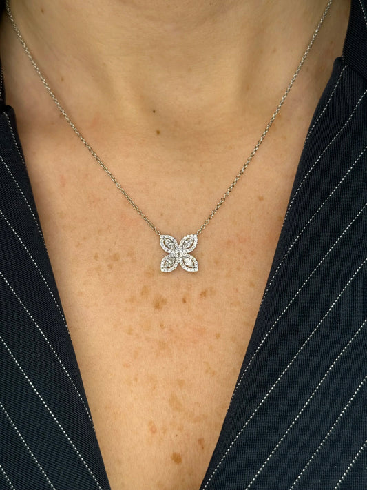 Ladies Marquise and Halo Butterfly Necklace