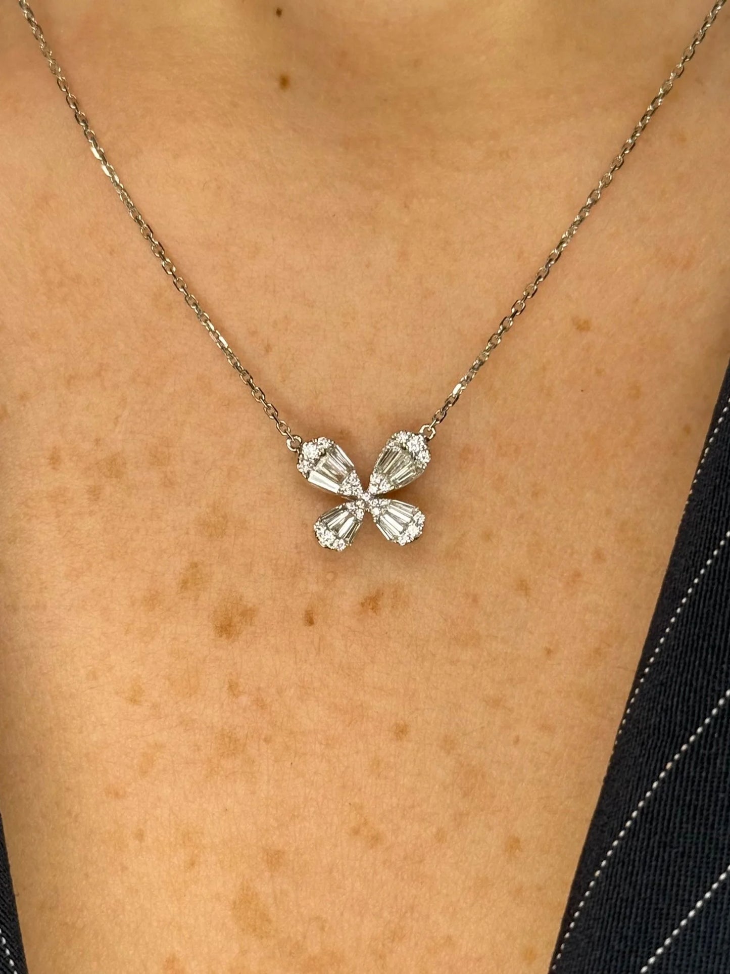 Ladies Round Diamond and Baguette Butterfly Pendant