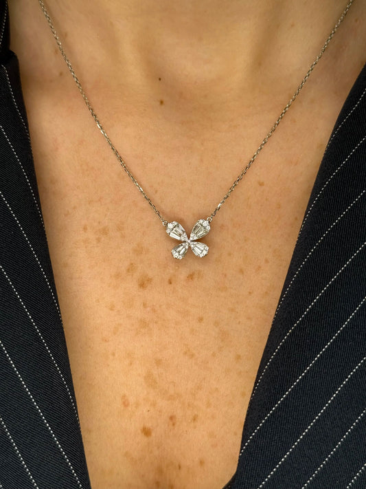 Ladies Round Diamond and Baguette Butterfly Pendant