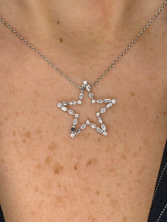 Ladies Star Marquise, Baguette, and Round Diamond Necklace