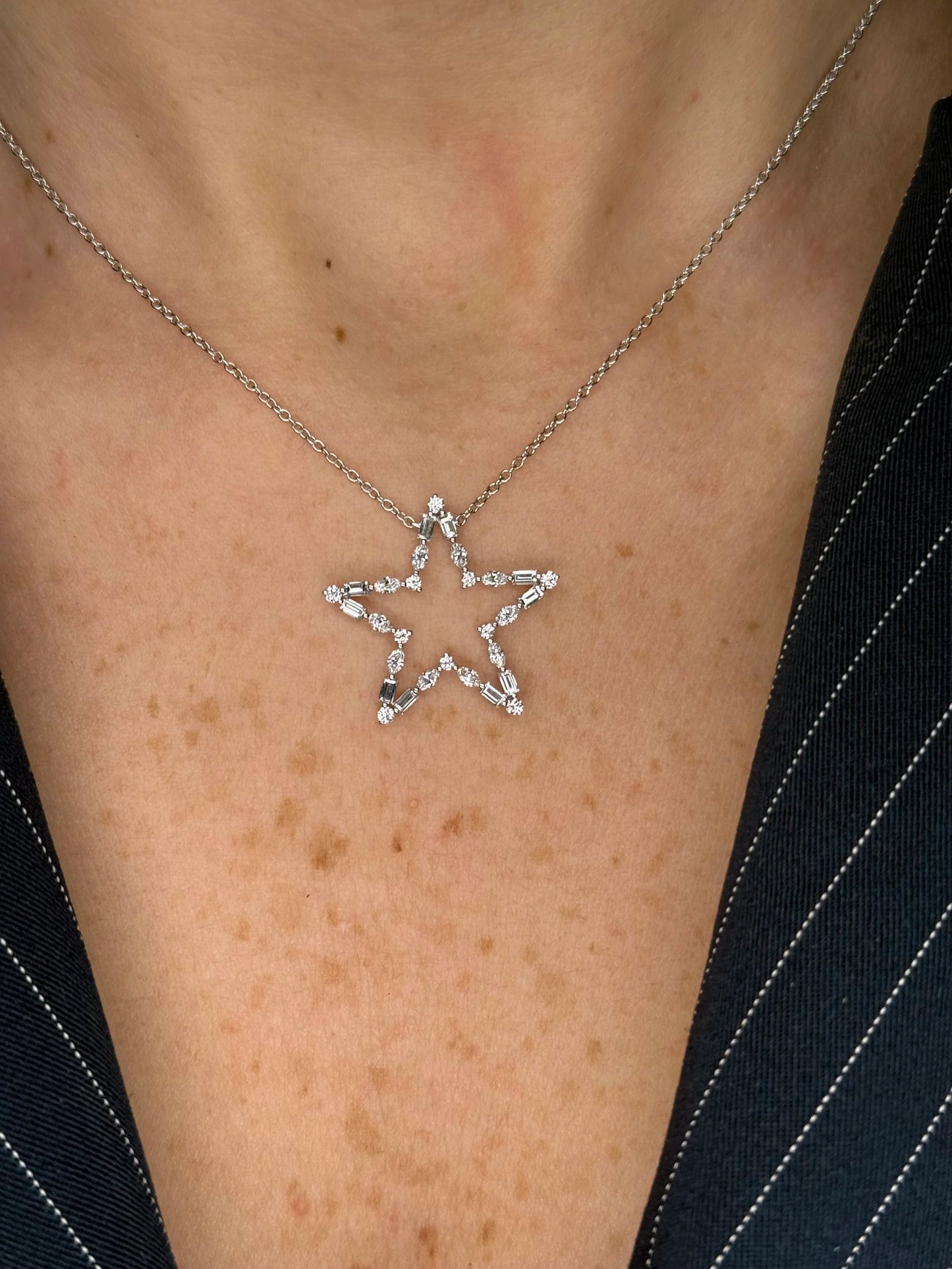 Ladies Star Marquise, Baguette, and Round Diamond Necklace
