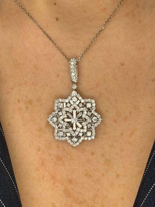 Ladies Round and Baguette Starburst Pendant