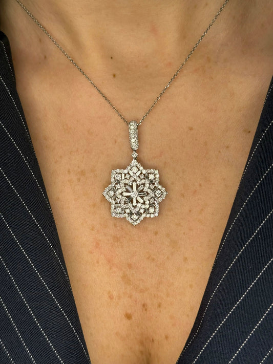 Ladies Round and Baguette Starburst Pendant