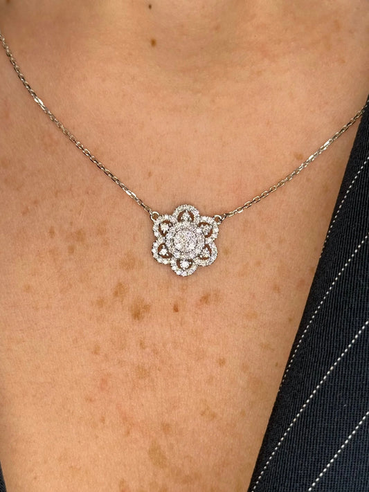 Ladies Flower Cluster Diamond Necklace
