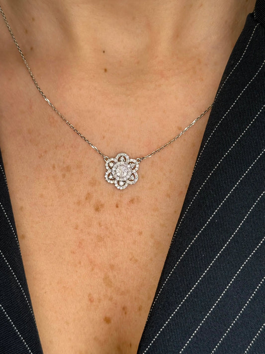 Ladies Flower Cluster Diamond Necklace