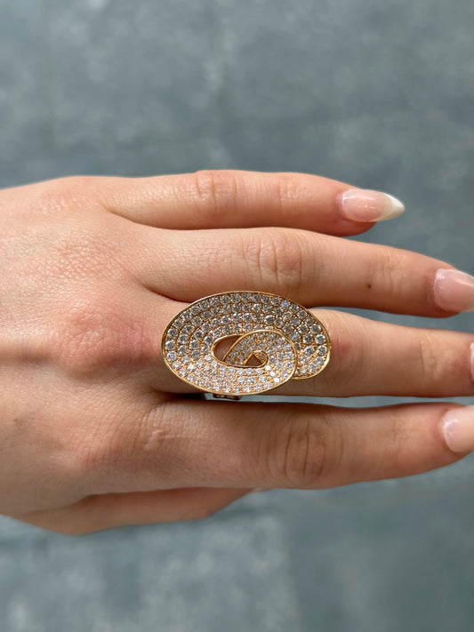 Ladies Yellow Gold Pave Set Diamond Ring