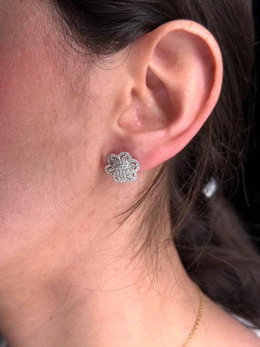 Ladies Flower Cluster Diamond Earrings