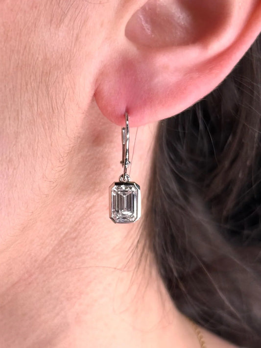 Ladies Dangling Bezel Set Emerald Lab Grown Earring