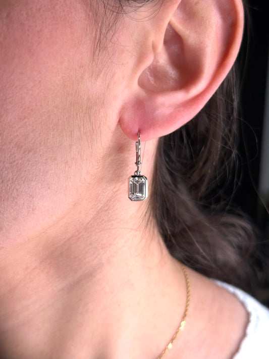 Ladies Dangling Bezel Set Emerald Lab Grown Earring