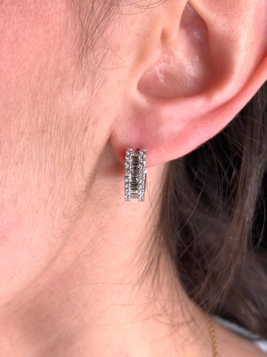 Ladies Round and Baguette Diamond Huggie