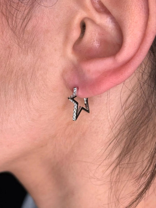 Ladies Round Diamond Star Shape Huggie