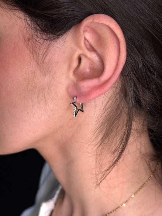 Ladies Round Diamond Star Shape Huggie