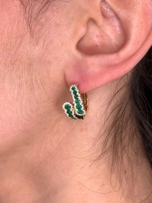 Ladies Side Cross Emerald Diamond Semi-Halo Earring