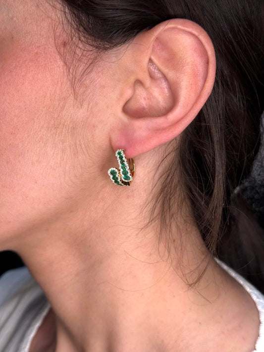 Ladies Side Cross Emerald Diamond Semi-Halo Earring