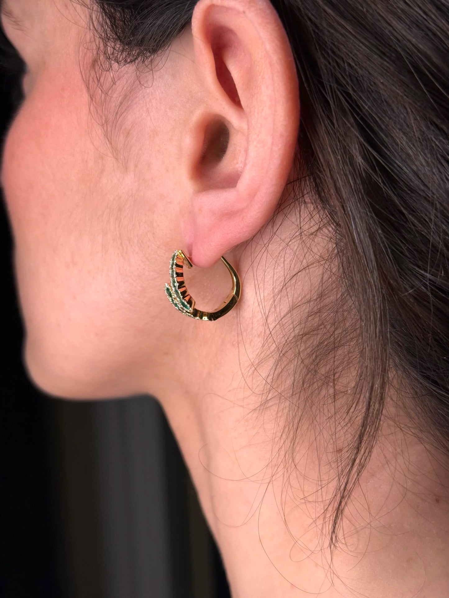 Ladies Side Cross Emerald Diamond Semi-Halo Earring