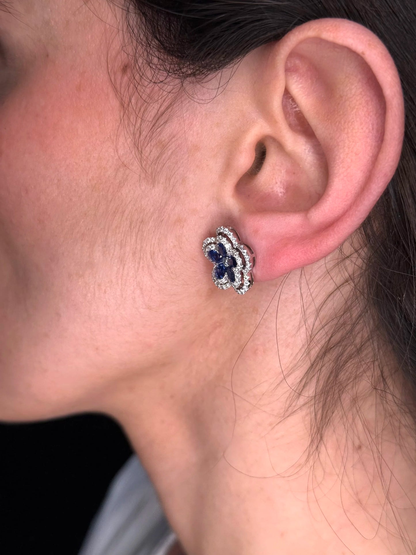 Ladies Spaced Out Sapphire and Diamond Flower Earrings