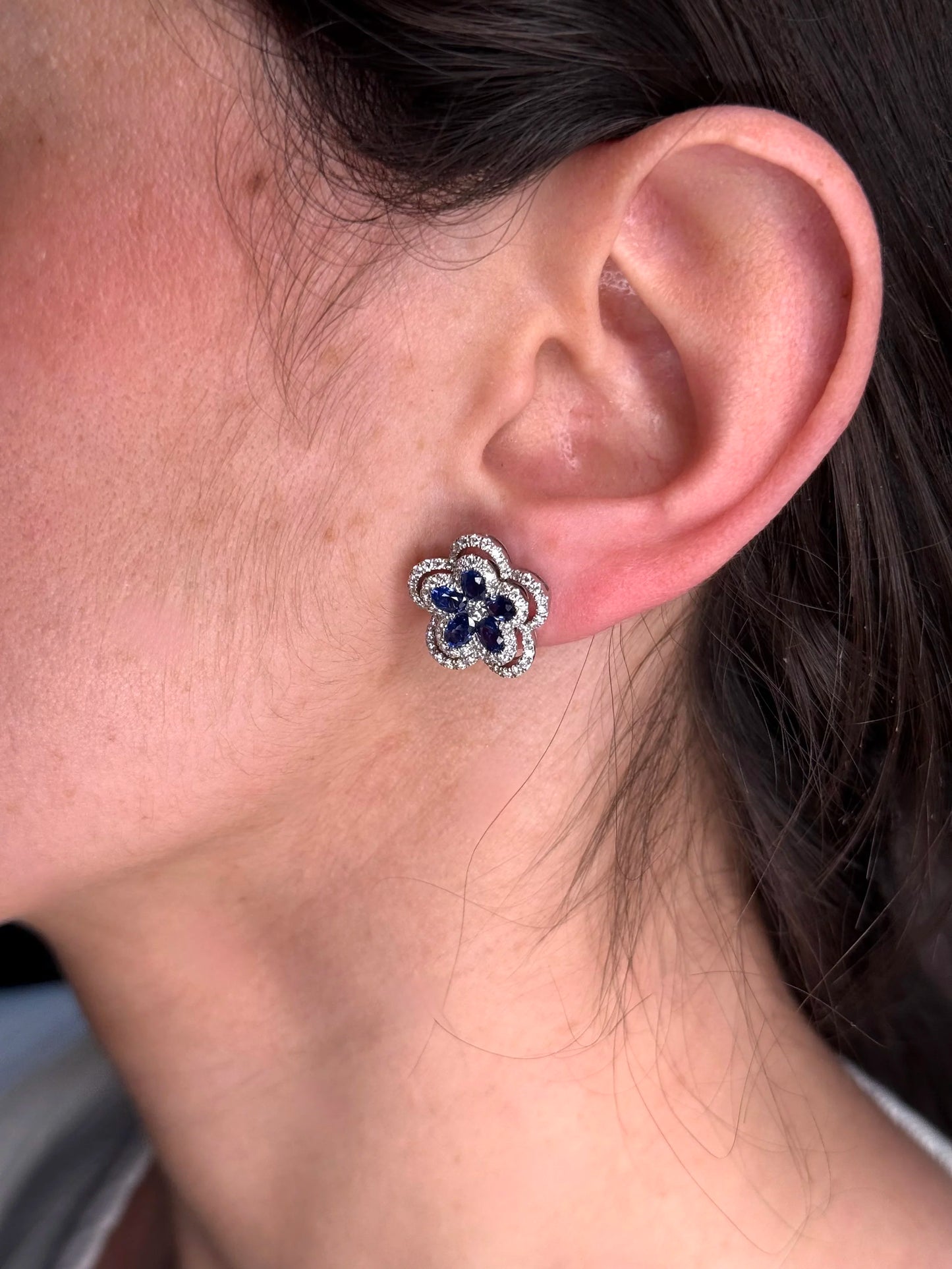 Ladies Spaced Out Sapphire and Diamond Flower Earrings