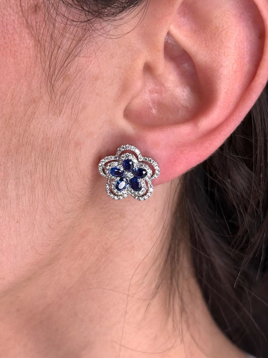 Ladies Spaced Out Sapphire and Diamond Flower Earrings
