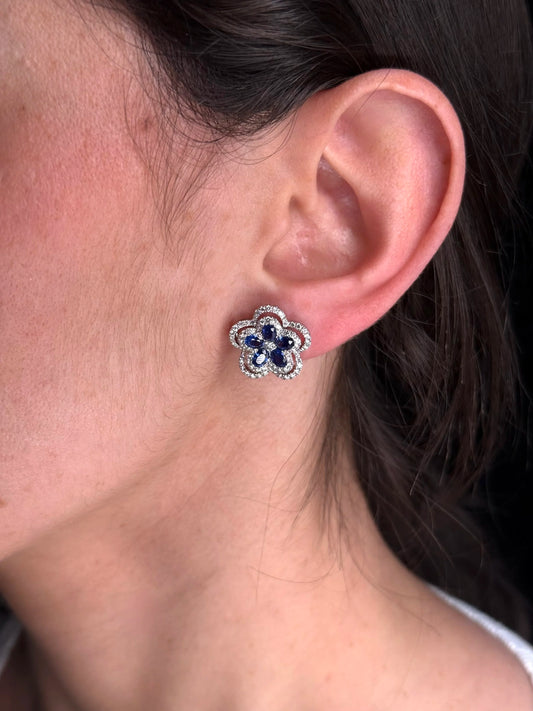 Ladies Spaced Out Sapphire and Diamond Flower Earrings