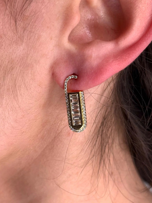 Ladies Oval Shape Baguette and Round Diamond Earring