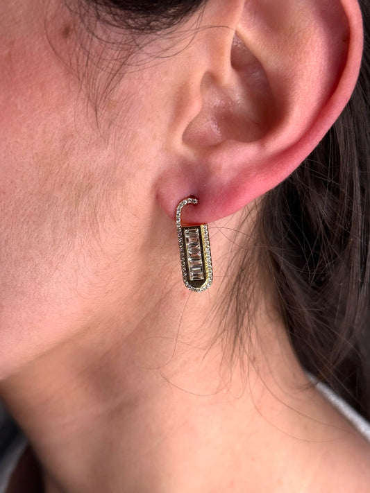 Ladies Oval Shape Baguette and Round Diamond Earring