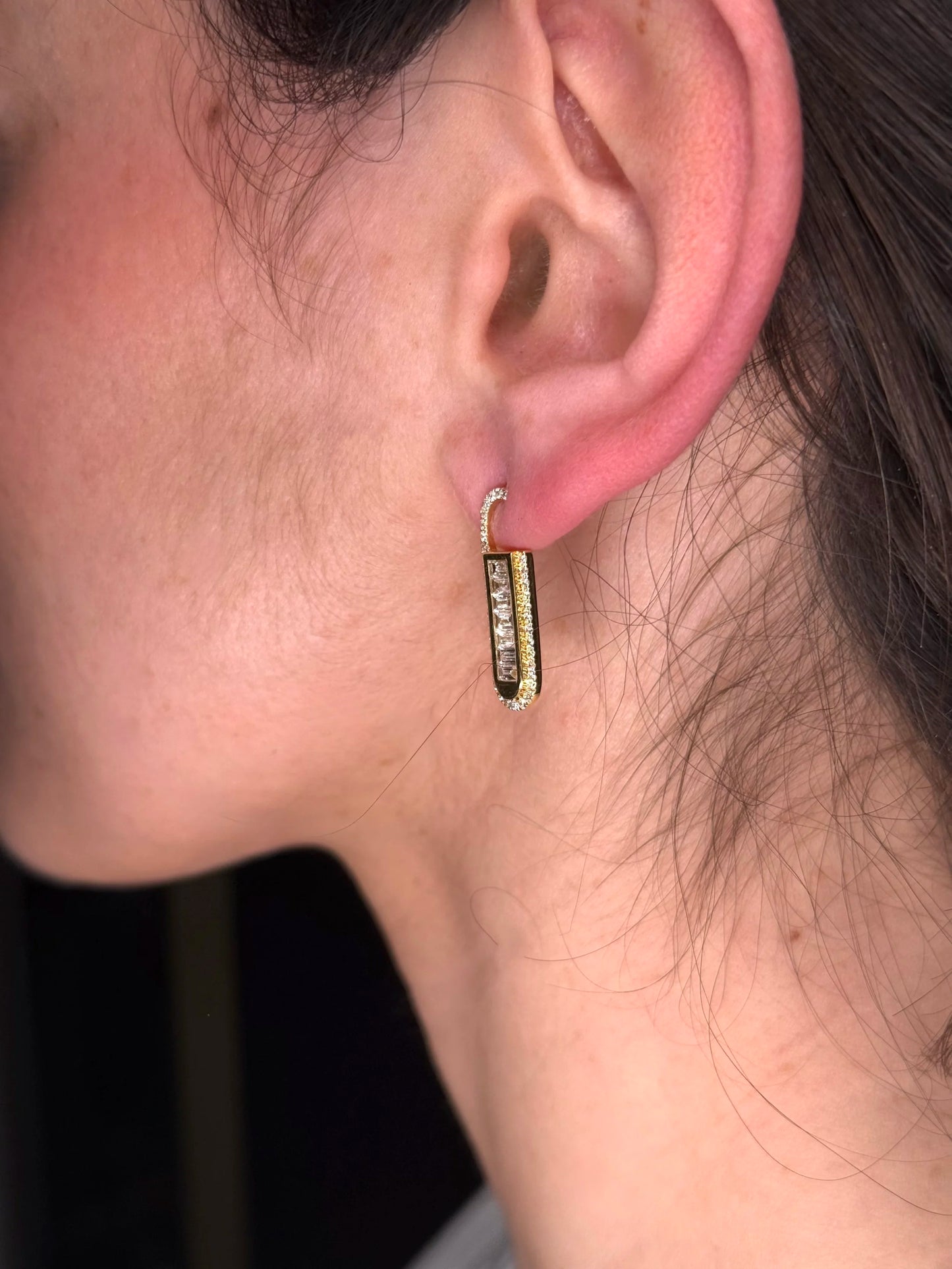 Ladies Oval Shape Baguette and Round Diamond Earring