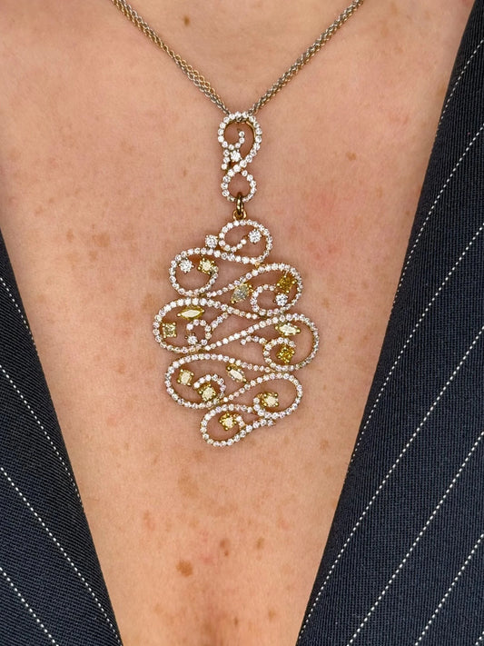 Ladies Double Chain with Yellow Diamond Pendant