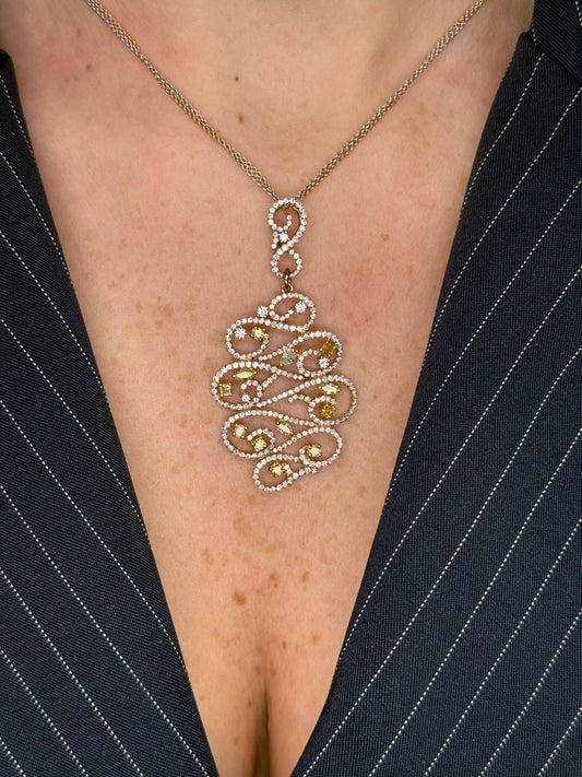 Ladies Double Chain with Yellow Diamond Pendant