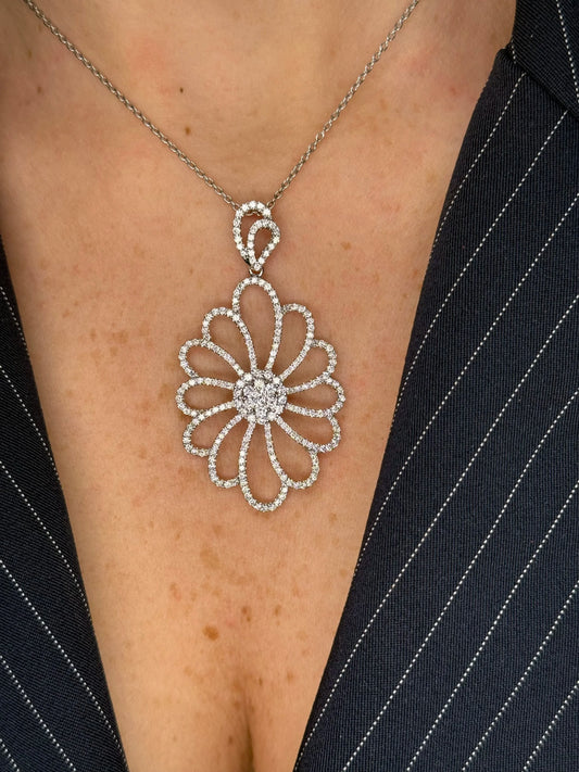 Ladies Large Flower Diamond Pendant