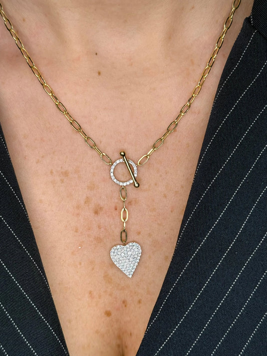 Ladies Pave Cluster Paperclip Chain Necklace