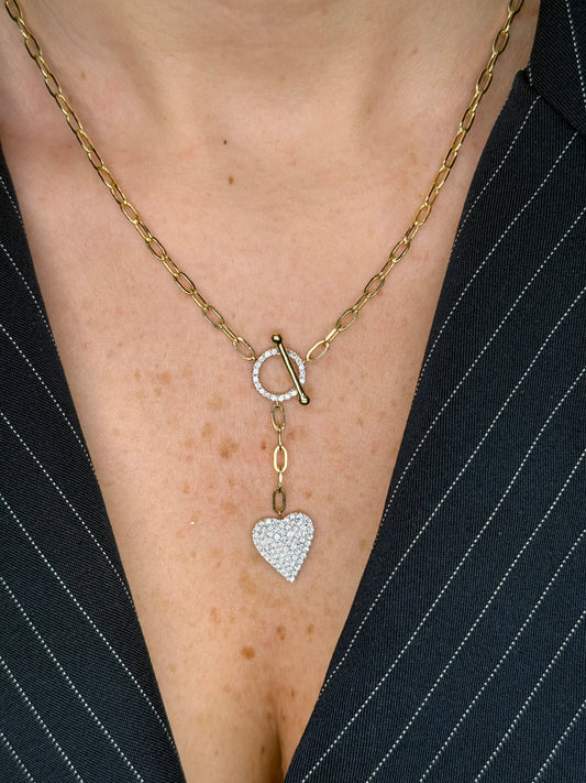 Ladies Pave Cluster Paperclip Chain Necklace