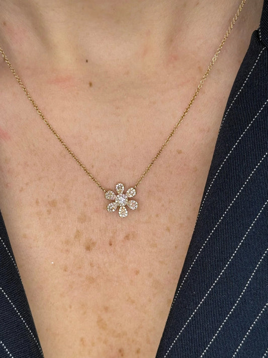 Ladies Pave Set Rose Gold Flower Necklace