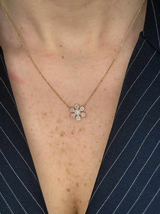 Ladies Pave Set Rose Gold Flower Necklace