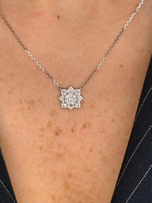 Ladies Flower Cluster Pointed Diamond Necklace