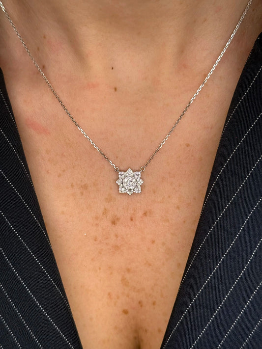 Ladies Flower Cluster Pointed Diamond Necklace