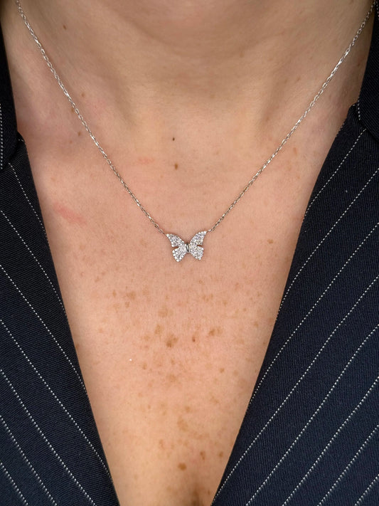 Ladies Pave Set Mini Diamond Butterfly Pendant
