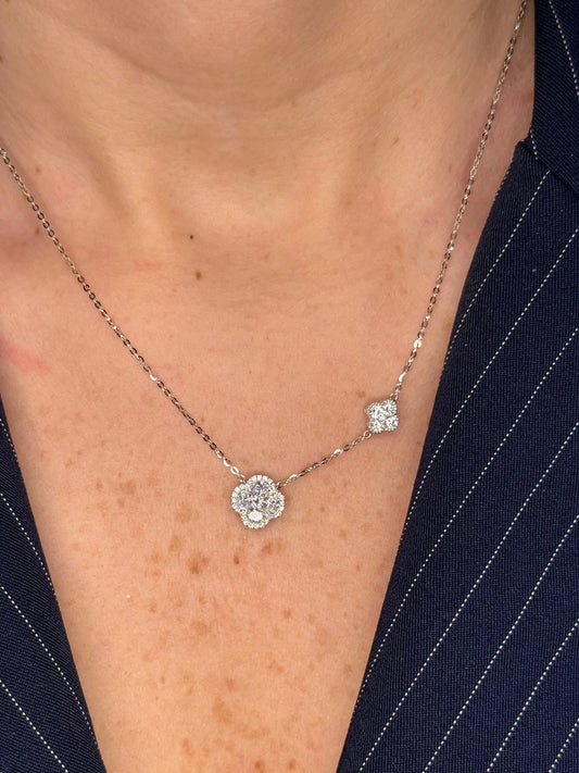 Ladies Diamond Clover Cluster Necklace