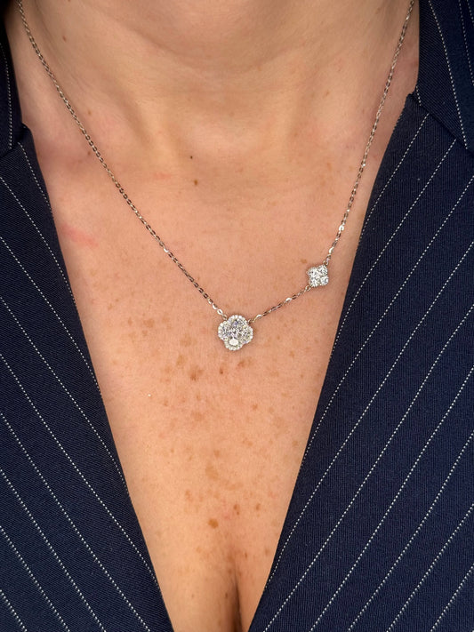Ladies Diamond Clover Cluster Necklace