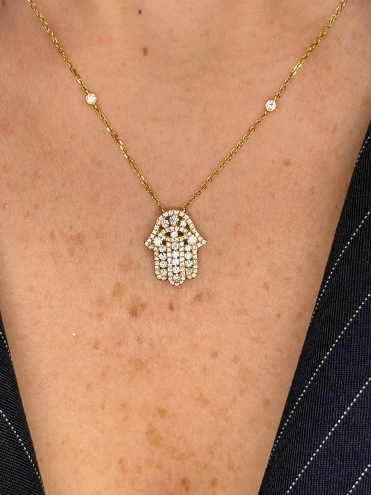 Ladies Yellow Gold Hamsa Necklace