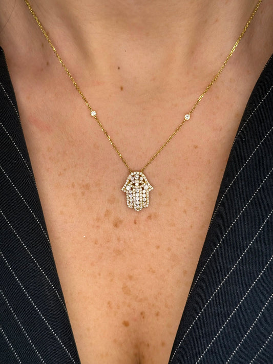 Ladies Yellow Gold Hamsa Necklace