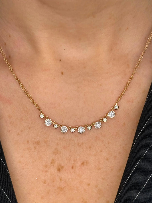 Ladies Rose Gold Halo Round Diamond Necklace