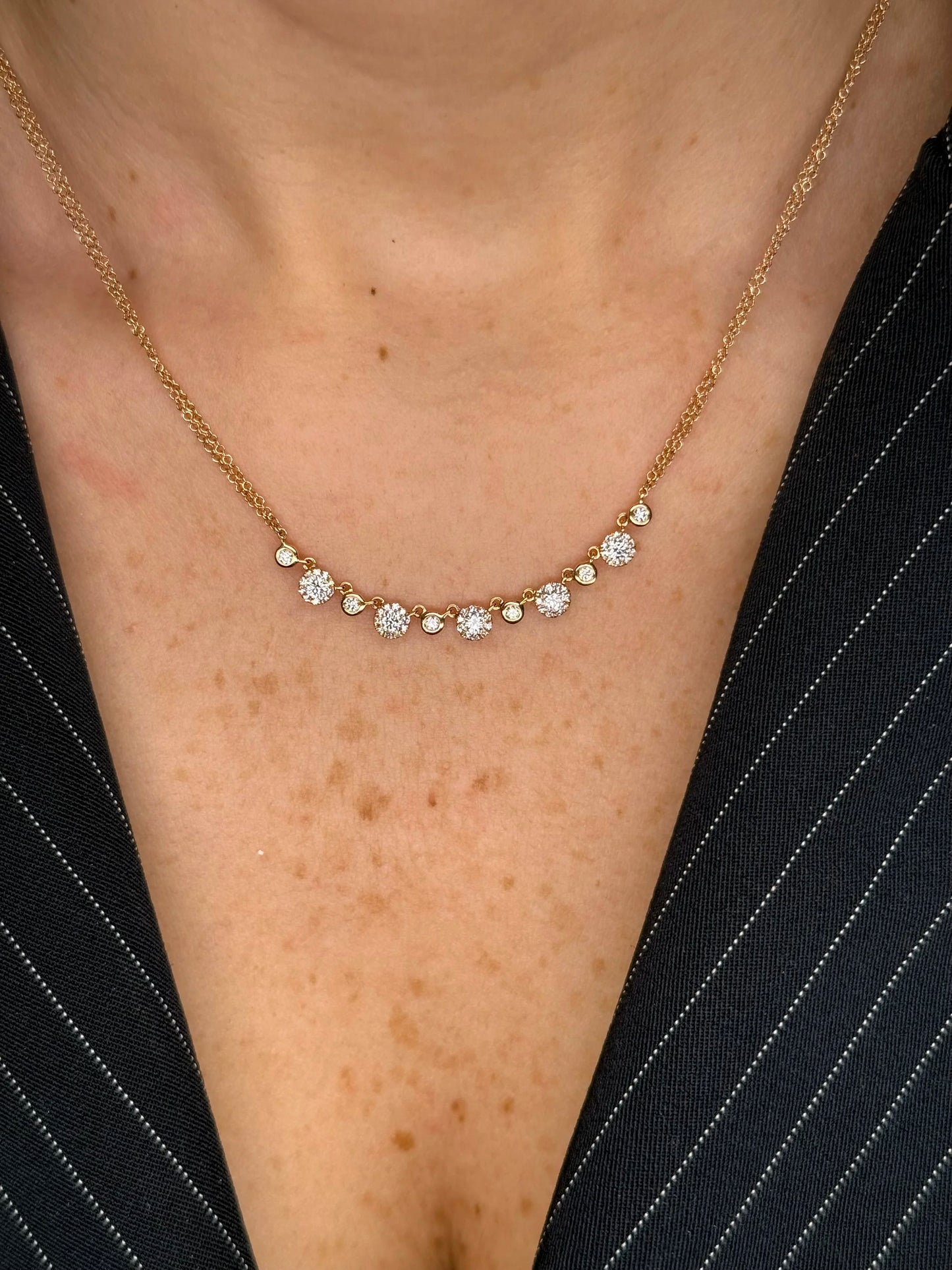 Ladies Rose Gold Halo Round Diamond Necklace