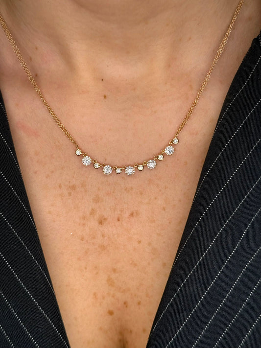 Ladies Rose Gold Halo Round Diamond Necklace