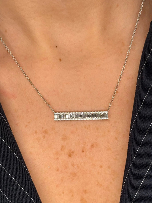 Ladies Baguette Bar Diamond Necklace