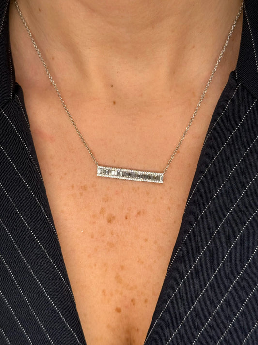 Ladies Baguette Bar Diamond Necklace
