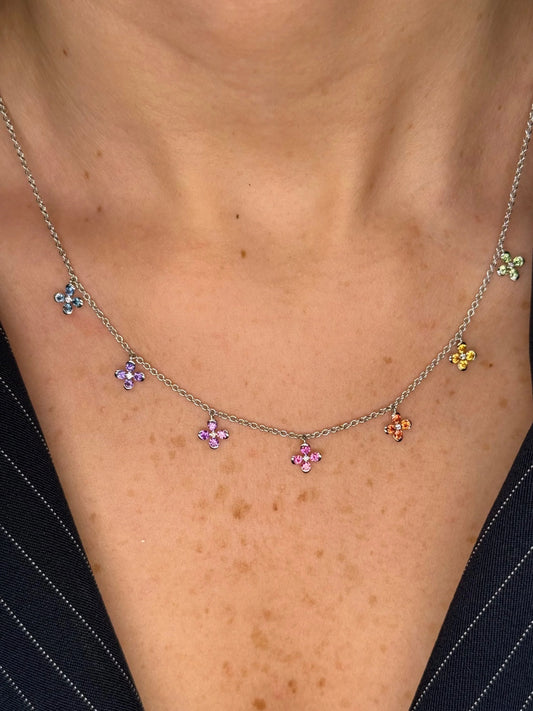 Ladies Sapphire Flower Necklace