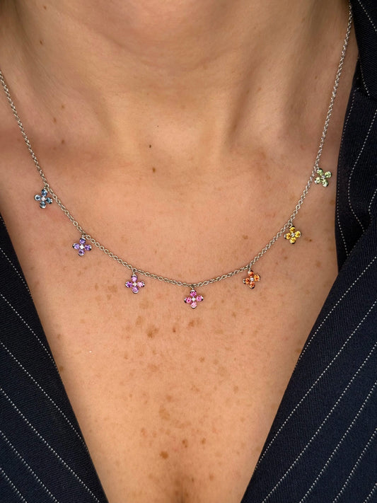 Ladies Sapphire Flower Necklace
