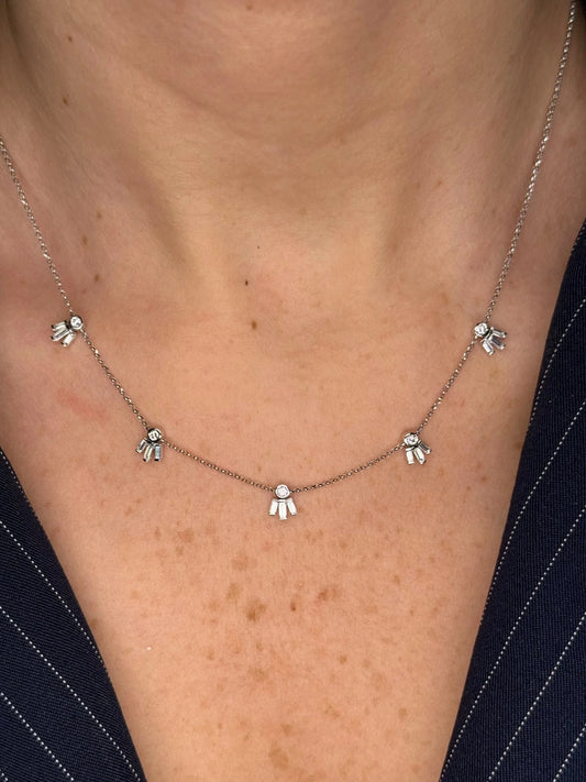 Ladies Baguette and Round Diamond Necklace