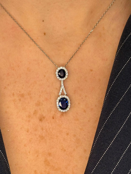 Ladies Double Sapphire and Halo Pendant