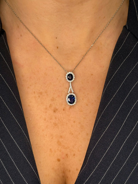 Ladies Double Sapphire and Halo Pendant